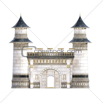 White and Blue Royal Castle isolated on white. 3d render