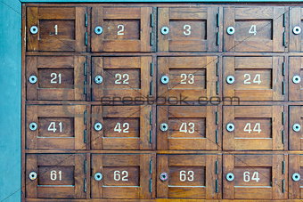 Old wooden Post Box with numbers