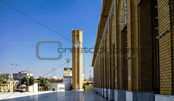 Exterior view of Abu Hanifa Mosque with clocktower Baghdad, Iraq