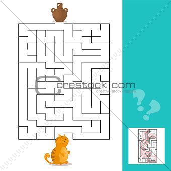 Cartoon Vector - Maze or Labyrinth Game for Preschool Children with Cat and Milk