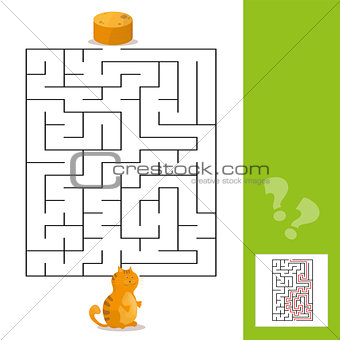Cartoon of Paths or Maze Puzzle Activity Game with Kitten and Pancakes