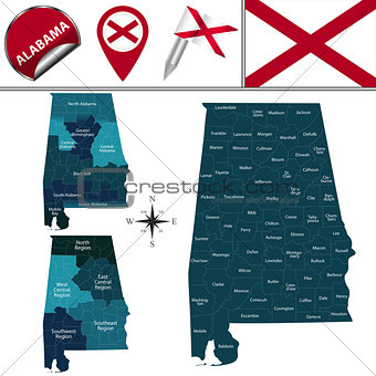Map of Alabama with Regions