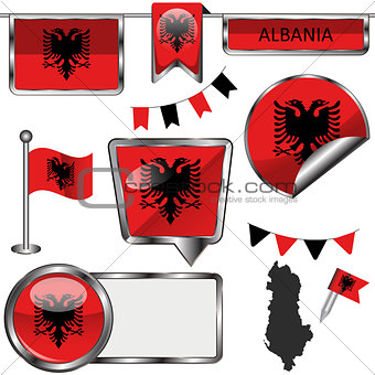 Glossy icons with flag of Albania