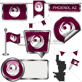 Glossy icons with flag of Phoenix