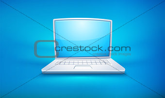 Cartoon laptop icon with empty blue screen