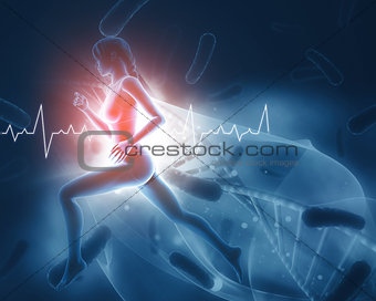 3D medical figure with female running and heart rate