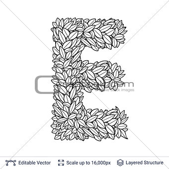Letter E symbol of white leaves.