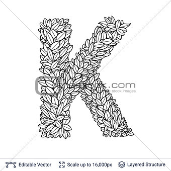 Letter K symbol of white leaves.