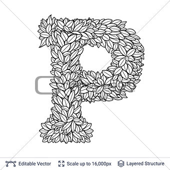 Letter P symbol of white leaves.