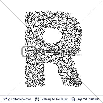 Letter R symbol of white leaves.