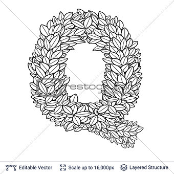 Letter Q symbol of white leaves.