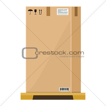 Vector Empty high Cardboard box on wooden pallet with flat and solid color style design.