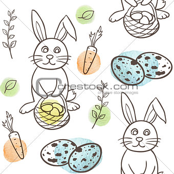 Easter seamless pattern with rabbit and eggs
