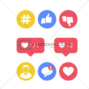 Smm and social activity icons - likes and shares, social promoti