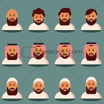 Muslim face and torso flat icons