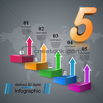 Infographics up the ladder to success. Business stair. Five icon