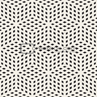 Cubic Grid Tiling Endless Stylish Texture. Vector Seamless Black and White Pattern