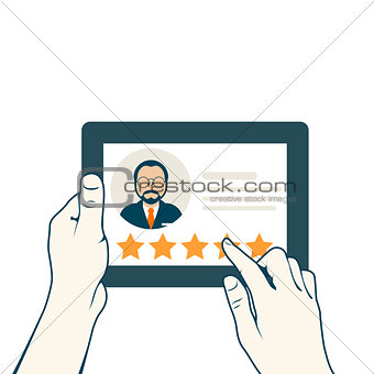 Leave a client's review - customer assessment of service, tablet