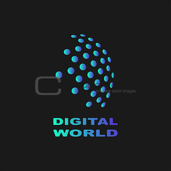 Digital world, abstract vector symbol, technology concept.