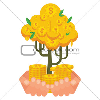 hand holding golden money tree
