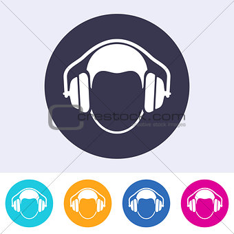 Vector round ear protection sign icon