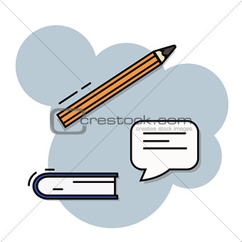 Note book, message and pen filled outline icon, line vector sign. Book with pencil symbol, logo illustration.