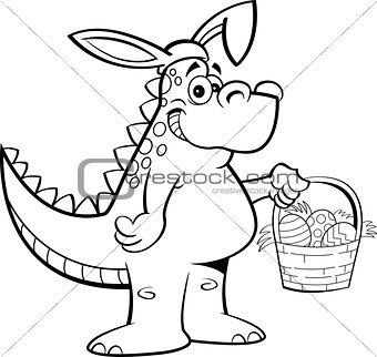 Cartoon Dinosaur Wearing Rabbit Ears and Holding an Easter Basket