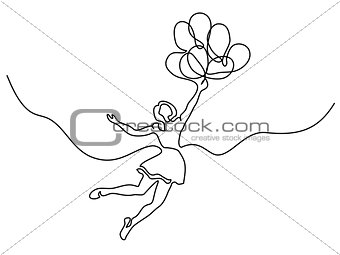 Girl flying in air with balloons
