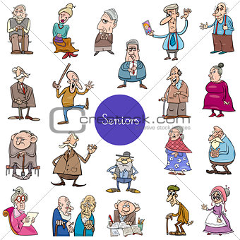 cartoon senior people characters big set