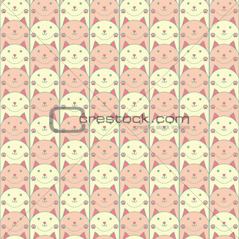 seamless pastel peach pink white cat pattern vector illustration