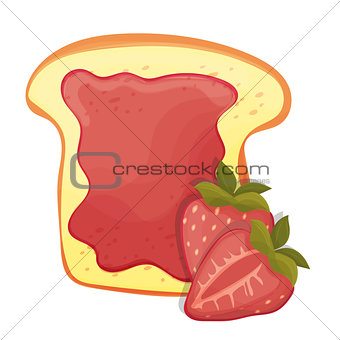 Toasted bread slice of a sandwich red strawberry jam for breakfast