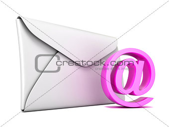 Envelope and pink email symbol. 3D