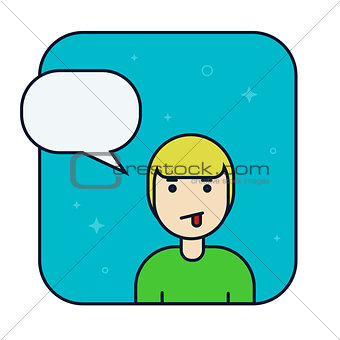 Man talks, client support, customer help service concept. Line vector icon. Flat linear illustration isolated on blue background