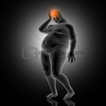 3D medical background with overweight male holding head in pain