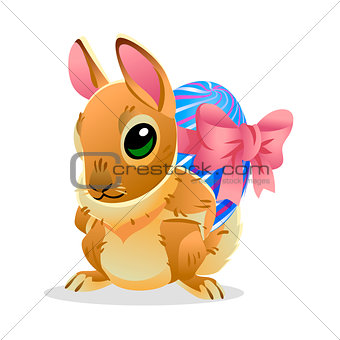 Easter bunny with the egg. Vector cartoon illustration isolated on white background. Cute rabbit character for the holiday design and cards.