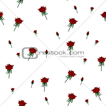 Beautiful seamless pattern with red roses on white background.Vector illustration.