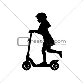 Silhouette girl helmet riding scooter