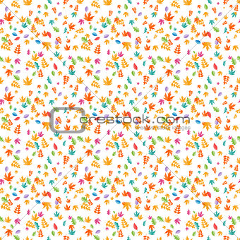 Set of multicolor leaves on white background. Seamless pattern. Vector Illustration.