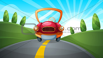 Travel illustration. Cartoon road landscape.
