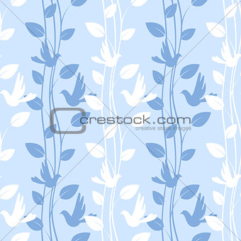 Seamless pattern with birds and floral elements