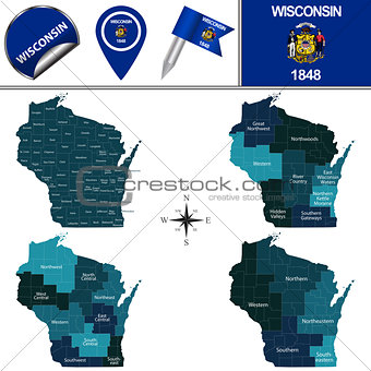 Map of Wisconsin with Regions