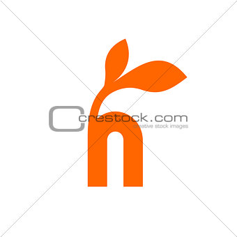 Small orange h letter with 2 leaves on the top