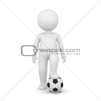 3D Rendering of a man with one foot on a soccer ball