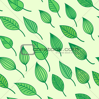 Green seamless pattens with leaves, vector summer and spring background, greenery wallpaper