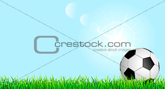 Soccer ball on a green grass lawn