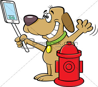 Cartoon Dog Taking a Selfie with a Fire Hydrant