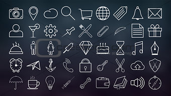 Set of outline icons Collection of high quality, white color for the design of websites and mobile applications.