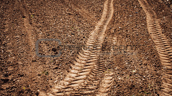 Tractor tracks on the soil
