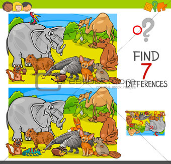 find differences game with animal characters group