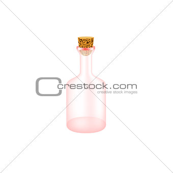 Empty bottle in red design with cork